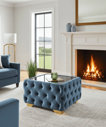 Chesterfield Velvet Square Coffee Table with Glass 63x63x45cm