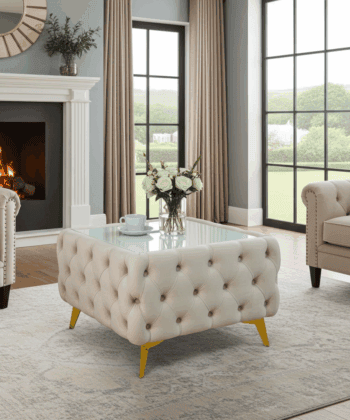 Chesterfield Velvet Square Coffee Table with Glass 63x63x45cm