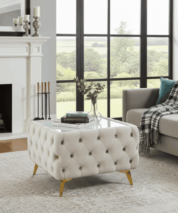 Chesterfield Velvet Square Coffee Table with Glass 63x63x45cm