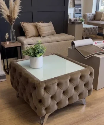 Chesterfield Velvet Square Coffee Table with Glass 63x63x45cm
