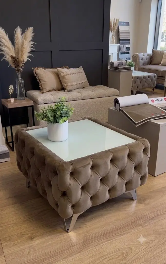 Chesterfield Velvet Square Coffee Table with Glass 63x63x45cm