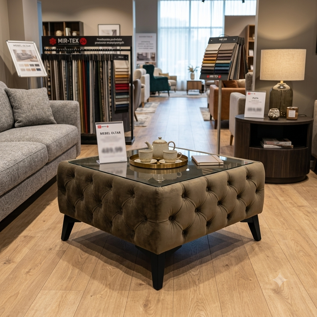 Chesterfield Velvet Square Coffee Table with Glass 63x63x45cm