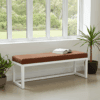 Cognac Eco Leather Bench 140x40cm – White Wooden Frame