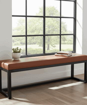 Cognac Eco Leather Wooden-Framed Bench 140x40cm