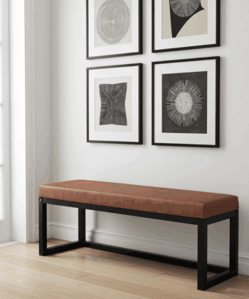 Cognac Eco Leather Wooden-Framed Bench 140x40cm