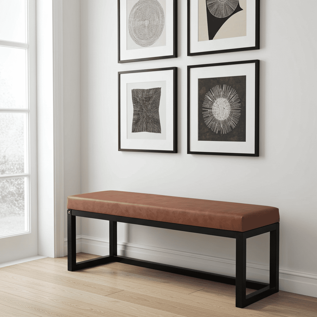Cognac Eco Leather Wooden-Framed Bench 140x40cm