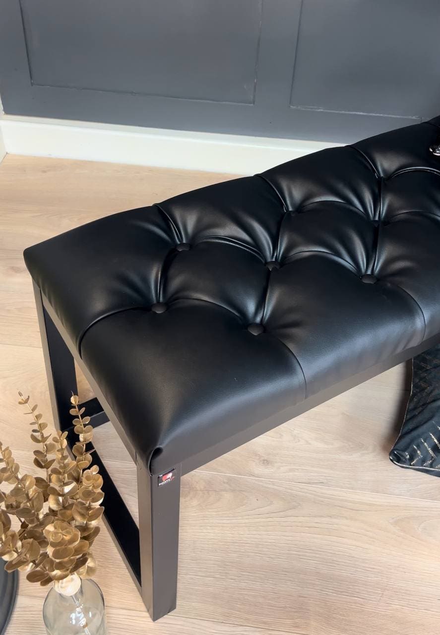 Cognac Eco Leather Wooden-Framed Bench 140x40cm