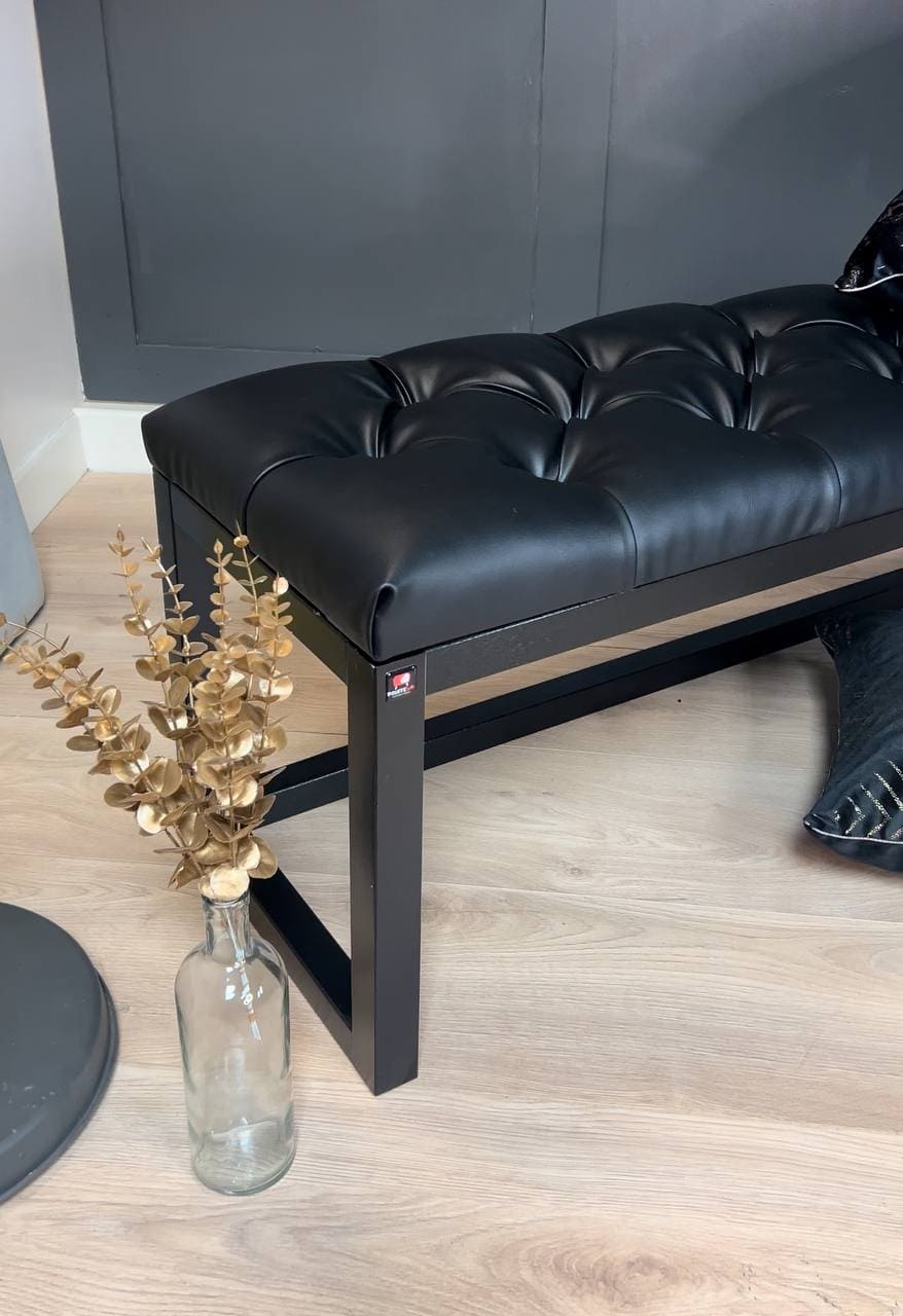 Cognac Eco Leather Wooden-Framed Bench 140x40cm