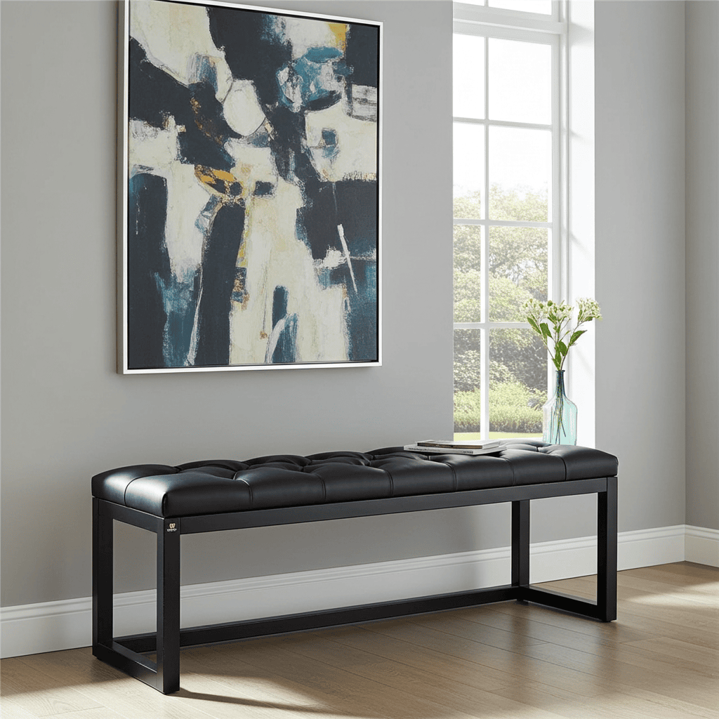 Cognac Eco Leather Wooden-Framed Bench 140x40cm