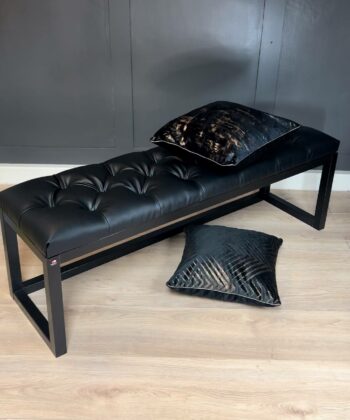 Cognac Eco Leather Wooden-Framed Bench 140x40cm