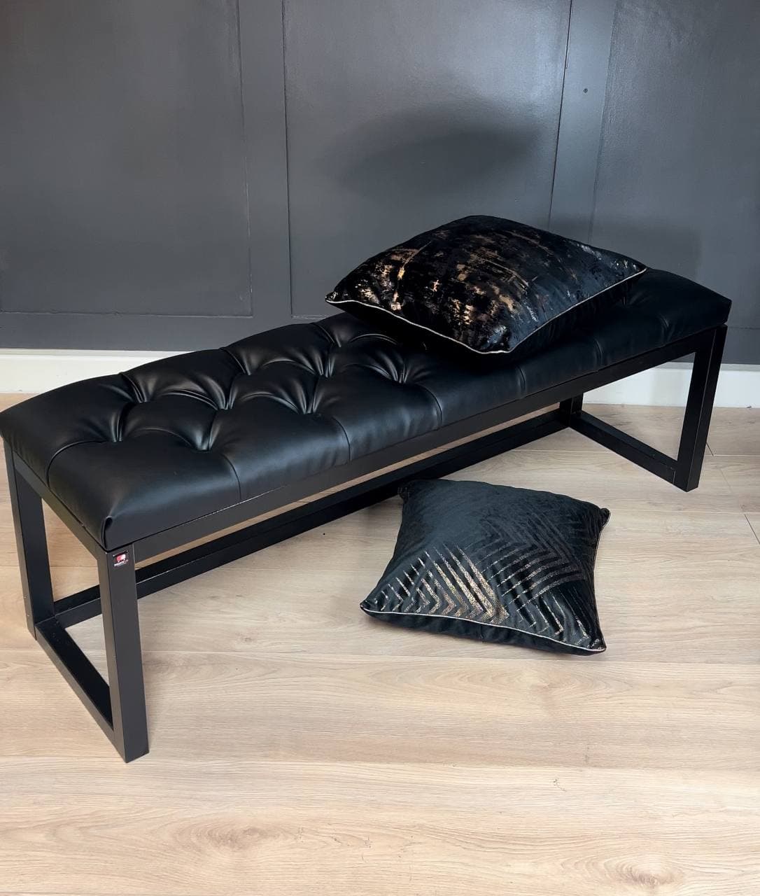 Cognac Eco Leather Wooden-Framed Bench 140x40cm