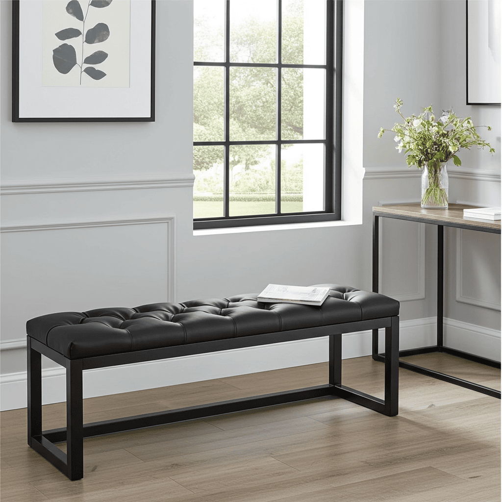 Cognac Eco Leather Wooden-Framed Bench 140x40cm