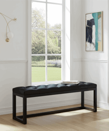 Cognac Eco Leather Wooden-Framed Bench 140x40cm