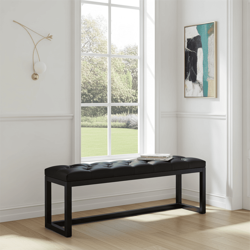 Cognac Eco Leather Wooden-Framed Bench 140x40cm