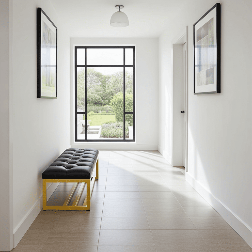 Metal-Framed Bench 140x40cm Black Eco Leather