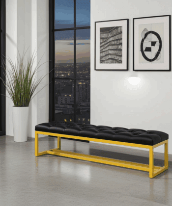 Metal-Framed Bench 140x40cm Black Eco Leather