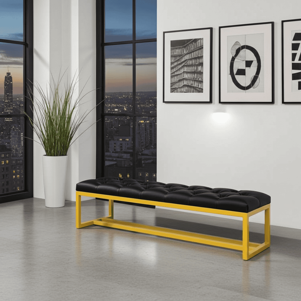 Metal-Framed Bench 140x40cm Black Eco Leather