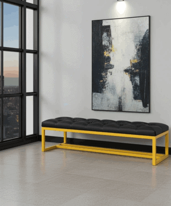 Metal-Framed Bench 140x40cm Black Eco Leather