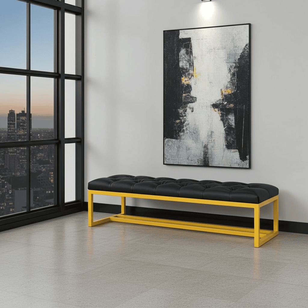 Metal-Framed Bench 140x40cm Black Eco Leather