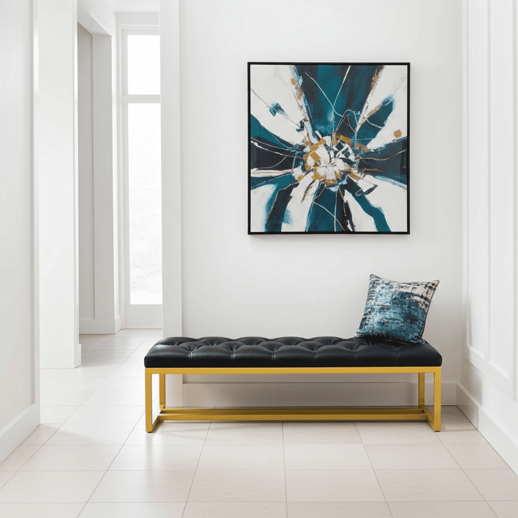 Metal-Framed Bench 140x40cm Black Eco Leather