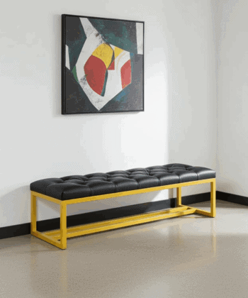 Metal-Framed Bench 140x40cm Black Eco Leather