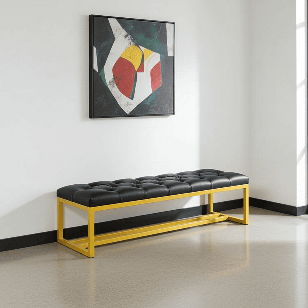Metal-Framed Bench 140x40cm Black Eco Leather