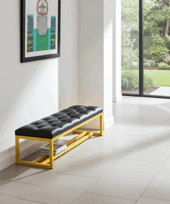 Metal-Framed Bench 140x40cm Black Eco Leather