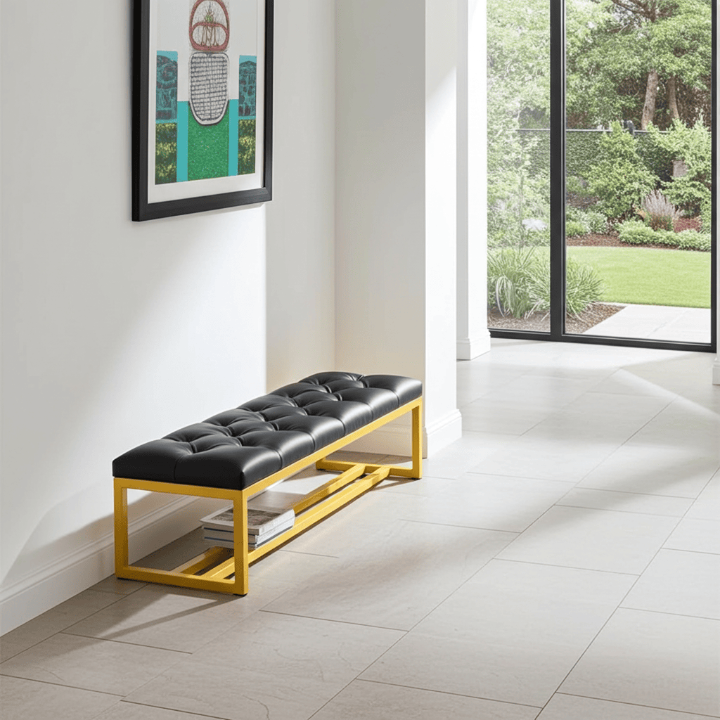 Metal-Framed Bench 140x40cm Black Eco Leather