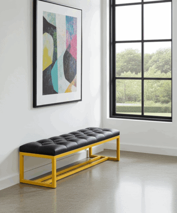 Metal-Framed Bench 140x40cm Black  Eco Leather