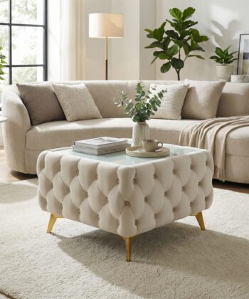 Chesterfield Velvet Square Coffee Table with Glass 63x63x45cm
