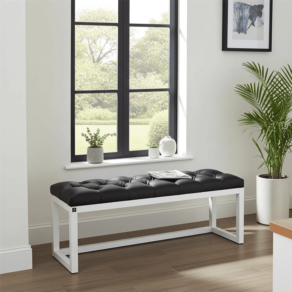 Wooden-Framed Bench 140x40cm Cognac Eco-Leather
