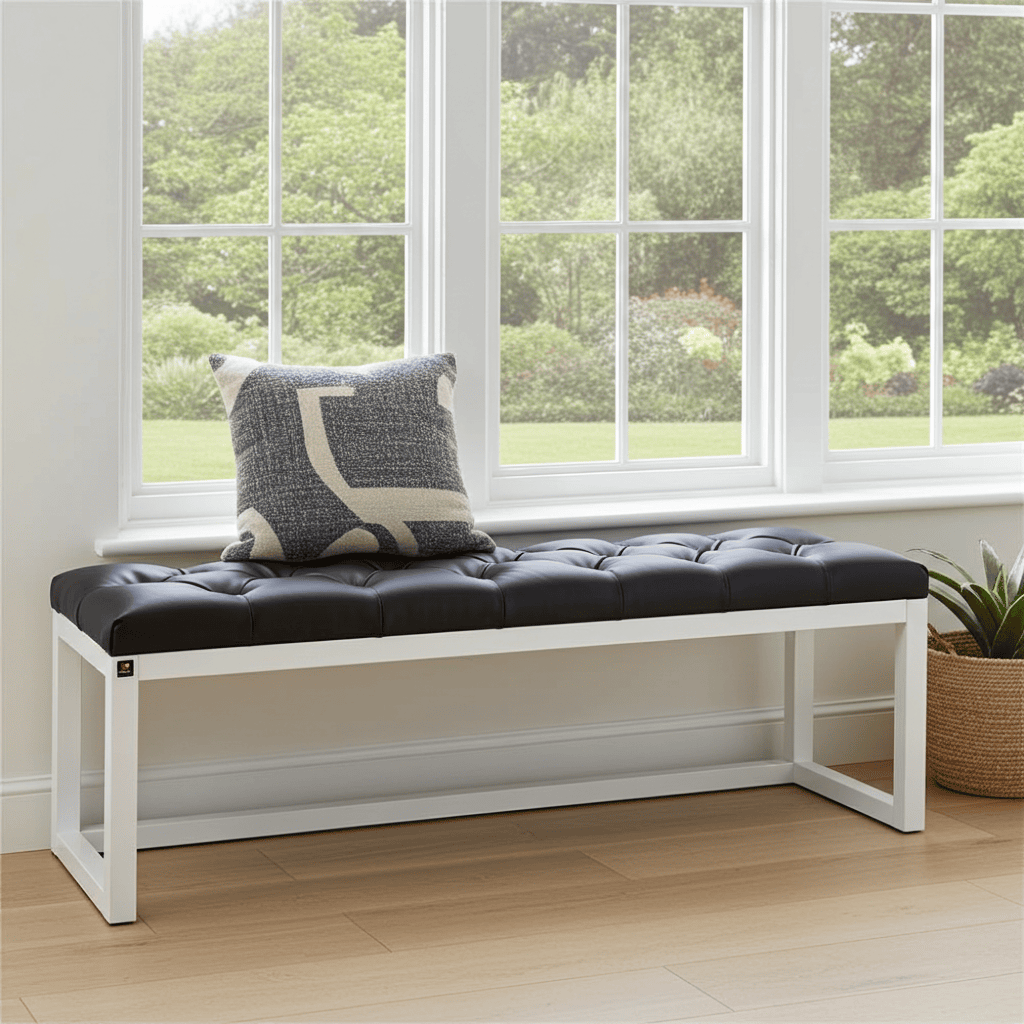 Wooden-Framed Bench 140x40cm Cognac Eco-Leather