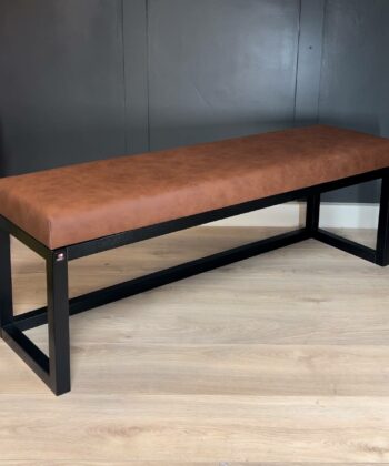 Cognac Eco Leather Wooden-Framed Bench 140x40cm