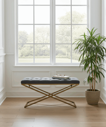 Metal-Framed Bench 100x40cm Gold Frame / Boucle