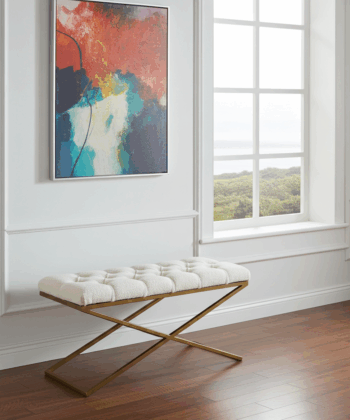 Metal-Framed Bench 100x40cm Gold Frame / White Boucle