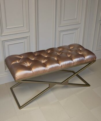 Metal-Framed Bench 100x40cm Gold Frame / Eco Leather