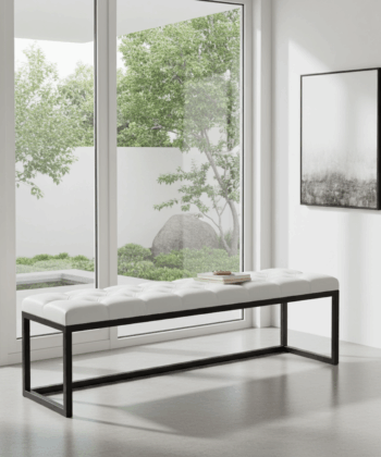 White Tufted Loft Bench 140x40cm - Industrial Design
