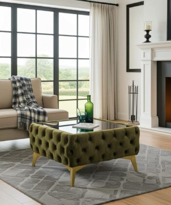 Chester Lux Amber Green Coffee Table 63x63x35cm Square Velvet with Glass