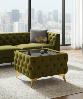 Chester Lux Amber Green Copper Coffee Table 63x63x45cm Velvet