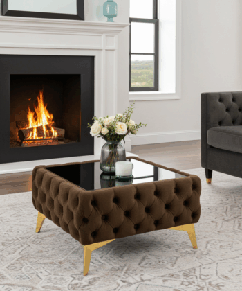 Chester Lux Brown Coffee Table 63x63x35cm Square Velvet with Glass