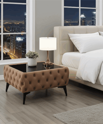 Chester Lux Dark Beige Coffee Table 63x63x35cm Square Velvet with Glass