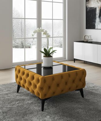 Chester Lux Gold Coffee Table 63x63x35cm Square Velvet with Glass