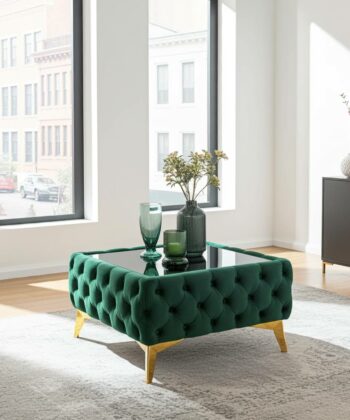 Chester Lux Mint Coffee Table 63x63x35cm Square Velvet with Glass