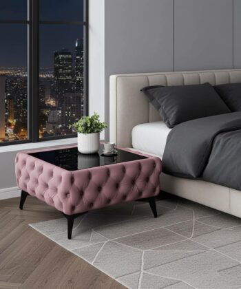 Chester Lux Pink Coffee Table 63x63x35cm Square Velvet with Glass
