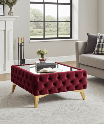 Chester Lux Ruby Red Coffee Table 63x63x35cm Square Velvet with Glass
