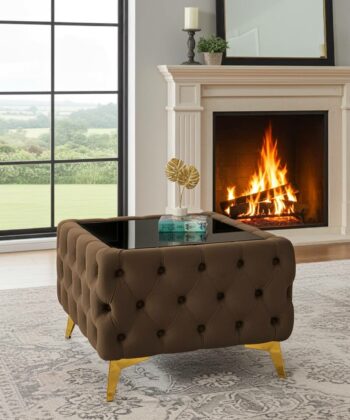 Chester Lux Square Brown Coffee Table 63x63x45cm Velvet with Glass
