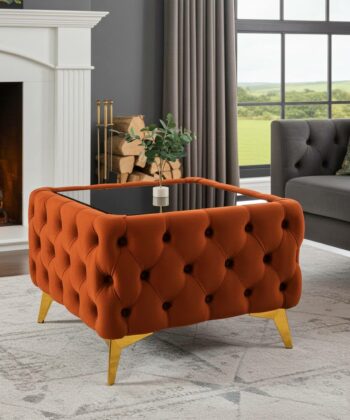 Chester Lux Square Copper Coffee Table 63x63x45cm Velvet with Glass