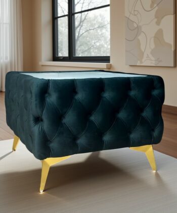 Chester Lux Square Dark Green Coffee Table 63x63x45cm Velvet with Glass