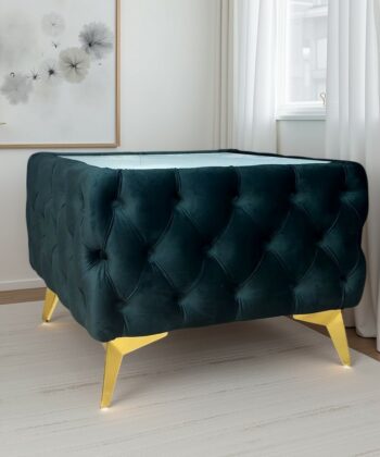 Chester Lux Square Dark Green Coffee Table 63x63x45cm Velvet with Glass