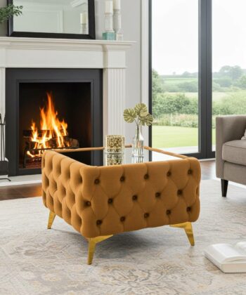Chester Lux Square Gold Coffee Table 63x63x45cm Velvet with Glass